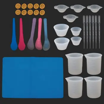 

34Pcs Silicone Resin Kit Silicone Mat 100ml Measuring Mixing Divided Cups