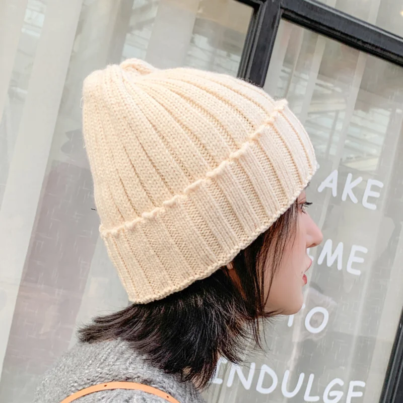 Skullies, одноцветная Зимняя шерстяная вязаная шапка, женская шапка Gorras, повседневная, утолщенная, теплая, женская, мягкая, Балаклава, шапка бини, лыжная