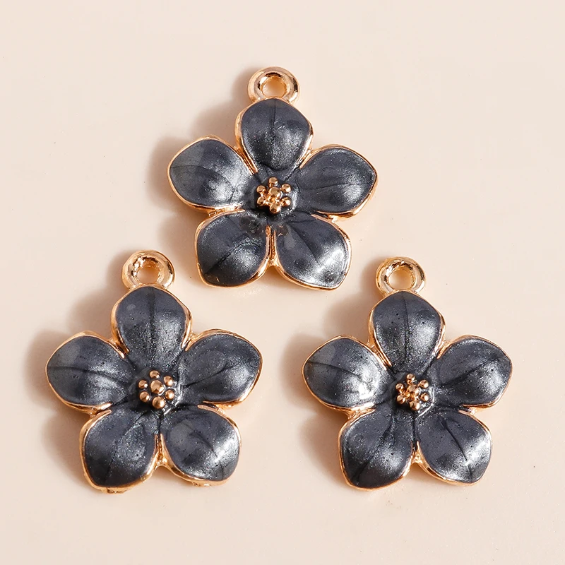 Enamel Flower Charms Set - Sakura Design for Jewelry and DIY Accessories