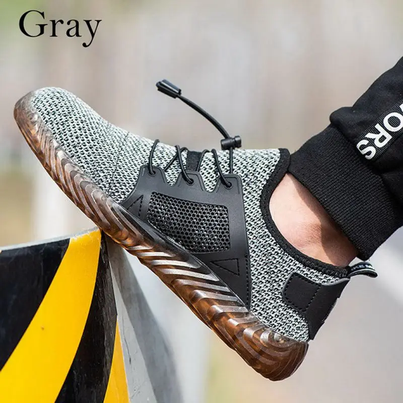 Дропшиппинг нестираемая обувь райдер для мужчин и женщин стальной носок Air Safety сапоги прокалываемые рабочие кроссовки дышащие - Цвет: gray