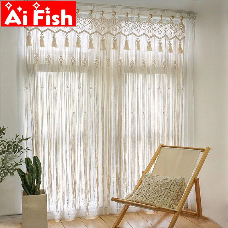 Bohemias de algodón de ganchillo a mano para dormitorio, visillo con borlas, partición, pasillo, balcón, decoración de puerta, n. ° AliExpress