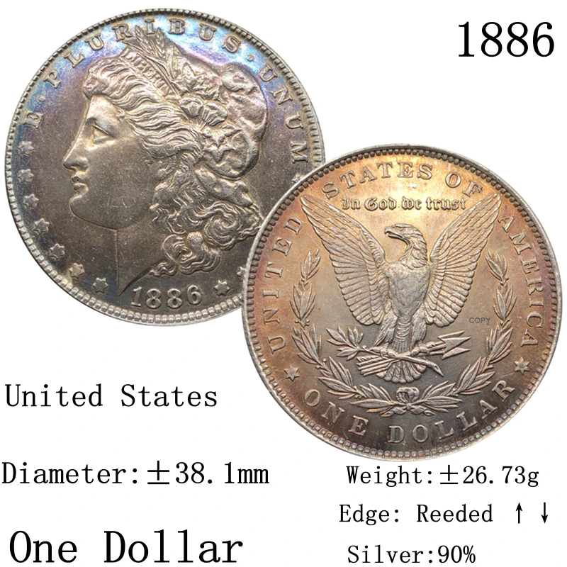 United States Of America 1886 Morgan 90% Silver 1 One Dollar Copy Coin Liberty USA In God Collection Commemorative Coins | Дом и сад