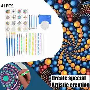 

41pcs Mandala Dotting Pen Handwork Tools Set for Rock Painting Stencils Brush Kit