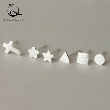

New Fashion Jewelry 925 Sterling Silver Drawing A Variety Of Small Shapes Cross Star Heart Flower Geometric StudEarrings E3