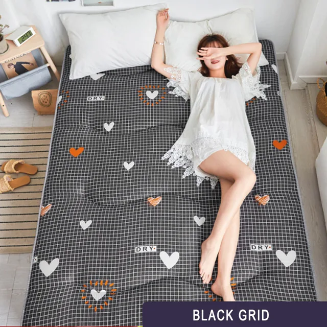 Non-slip Light Mattress Household Hotel Bedding Protection Pad Student Folding Tatami Mattresses Floor Ground Sleeping Mat Black grid