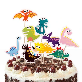 

1 Set Cartoon Animal Cake Topper Monkey Elephant Giraffe Dinosaur Cupcake Toppers Happy Birthday Party Decorations For Baby Show