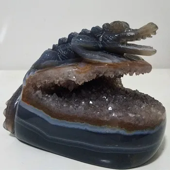

A Natural Stone agate crocodile Sobek sculptur geode Crystal clust hand engraving home decoration accessories Stone work Statue