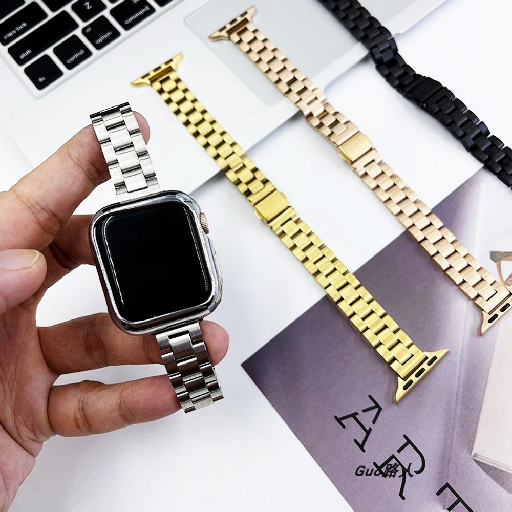 

Тонкий ремешок для Apple Watch Band 45 мм 41 мм 40 мм 44 мм 38 мм 42 мм, ультратонкий металлический браслет для наручных часов iWatch Series 6 5 4 3 se 7