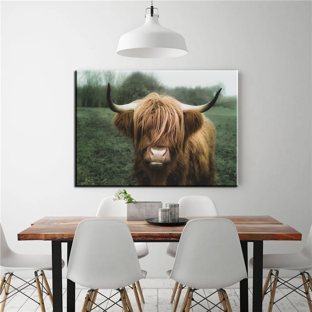 Highland Cow плакат на холсте, художественные постеры с животными и принтами, настенная живопись, Скандинавское украшение, Настенная картина для гостиной