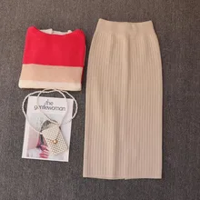 NiceMix осенне-зимняя женская юбка с высокой эластичной талией средней длины с разрезом сзади, облегающая элегантная вязаная юбка