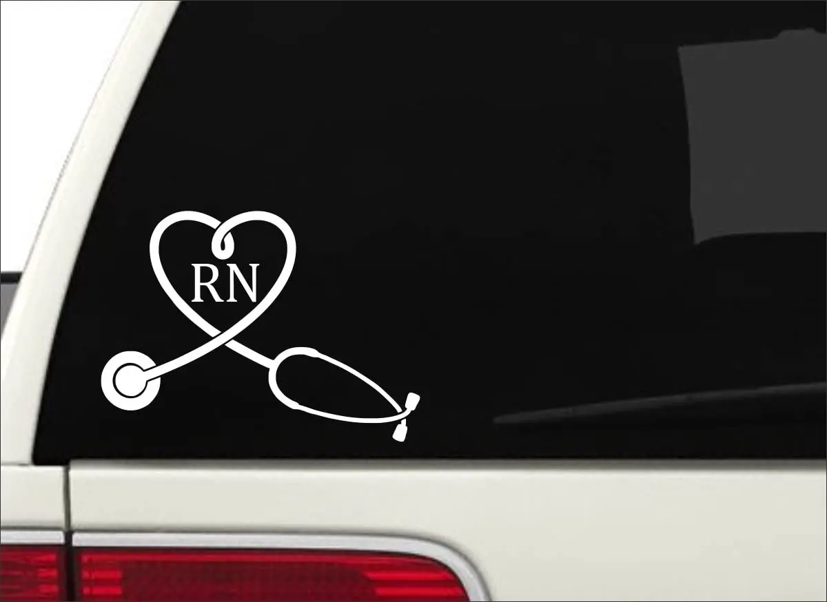 RN Nurse Heart Stethoscope Window Decal Sticker Car Laptop White 15 15cm