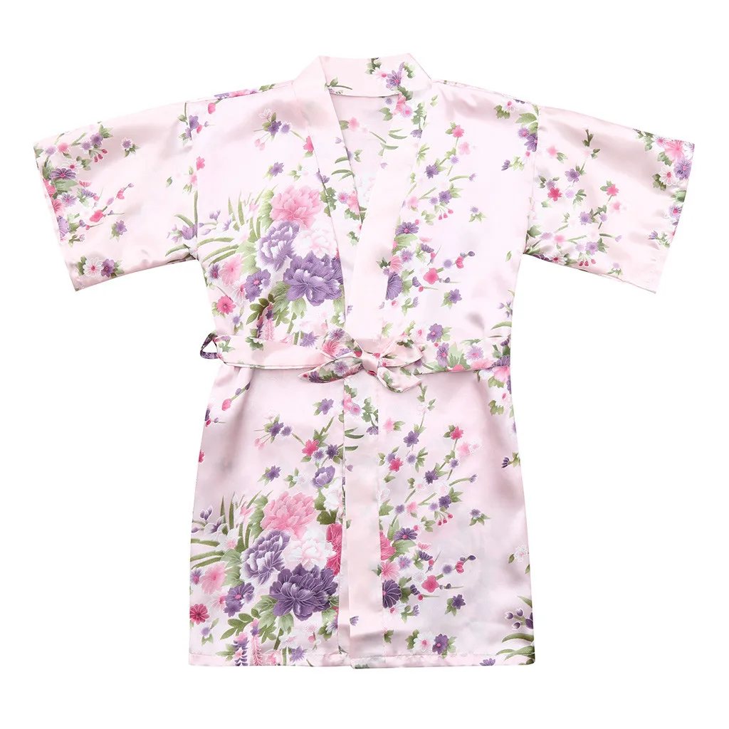 SAGACE jurk meisje Robe Mariage Enfant Vetement FILLE, детский банный халат, детская одежда для девочек, однотонные, шелковые атласное кимоно; наряд, одежда для сна, одежда подходящий для детей обоих полов, roupao infantil - Цвет: Pink