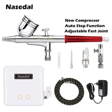 Новейший комплект компрессора для аэрографа 0,3 мм двойного действия Аэрограф, пистолет-распылитель авто Стоп/старт компрессор макияж ногтей модель татуировки живопись