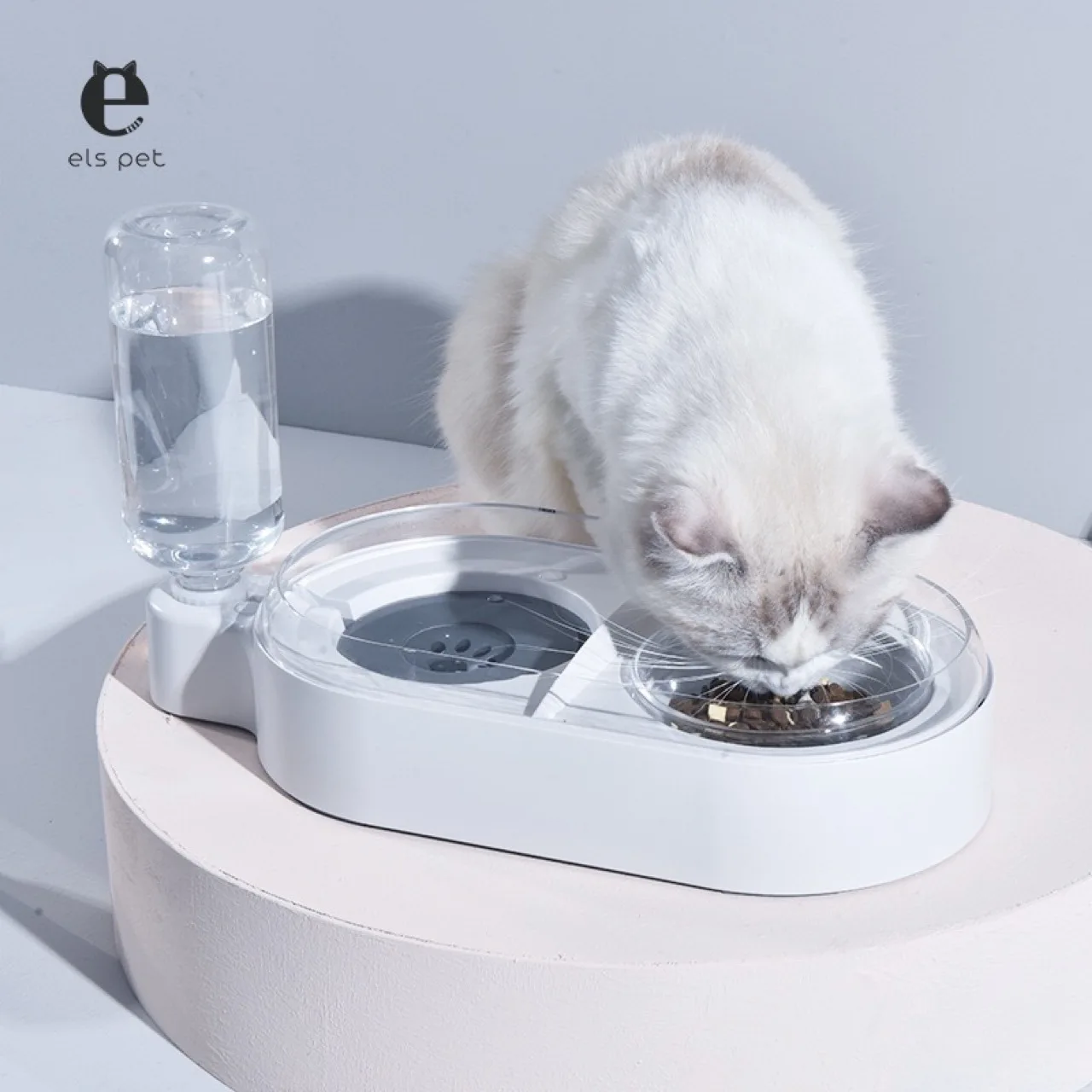 ELS Non slip Cat Double Bowl Pet Food And Water Storage Bowls Automatic Water Feeding For Cats