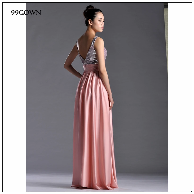 99GOWN, розовые шифоновые длинные платья для женщин,, свадебное платье, роскошное, с блестками, на тонких бретелях, платья подружек невесты