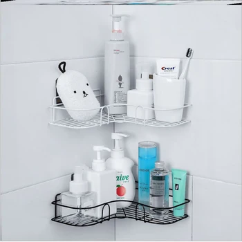 

2 Pieces Commodity Shelf, Wall-Mounted Triangle Storage Rack Storage Shelf for Bathroom Kitchen, White/Black