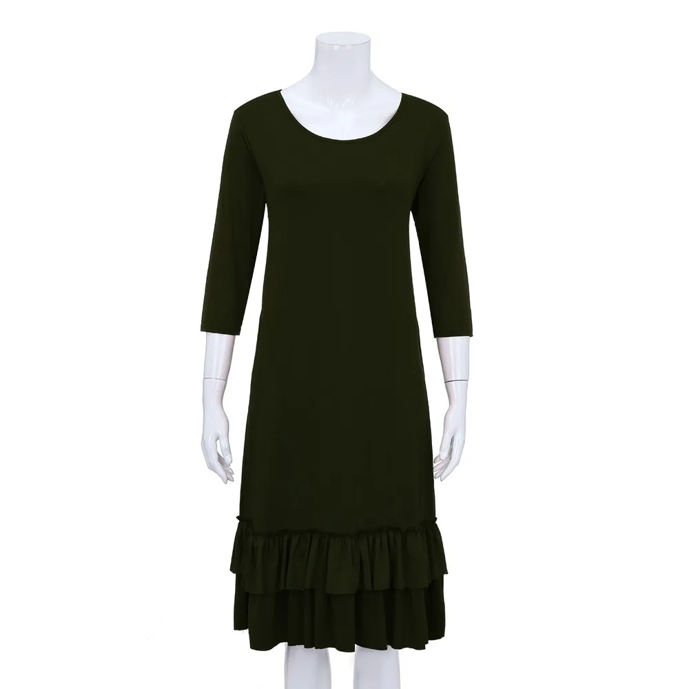 Womail, платья размера плюс, женская мода, Vestidos, три четверти, каскадные, с рюшами, о-образный вырез, прямое, до колена, платье JL25 Vestidos