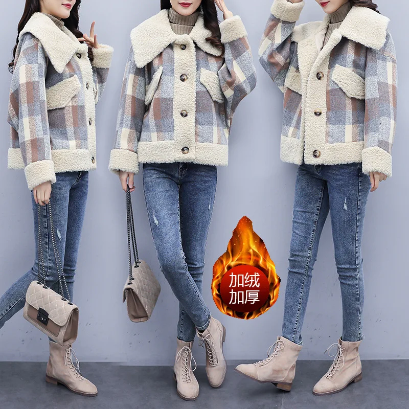 

Short Lambs Wool Coat Women's 2019 Fall And Winter Clothes New Style Korean-style Versatile Graceful Popular Plaid Woolen Overco