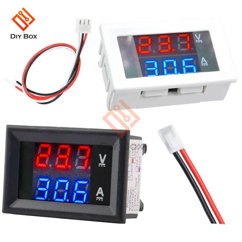 

Mini LED Digital Ammeter Voltmeter DC 100V 10A Panel Amp Volt Detector Voltage Current Meter Tester 0.56" Blue Red Dual Display