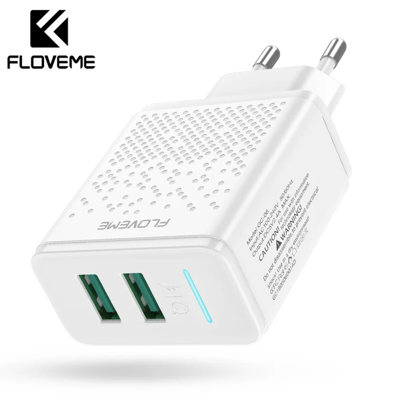 

FLOVEME Fast USB Charger For Phone Dual Ports Phone Charger 5V 2.4A EU Plug Travel Wall Charger For iPhone Samsung Cargador Fast