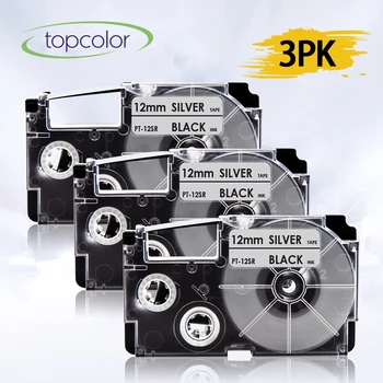 

Topcolor 3pcs 12mm Printer Ribbon XR-12SR Replace Casio Label Maker XR 12SR Black on Silver Sticker for Casio Printer KL-100 120