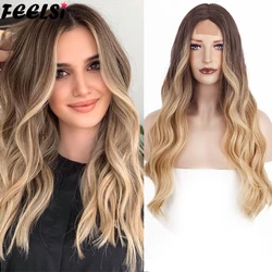 Long Body Wavy Wig Ombre  Platinum Blonde Brown  Wigs for Women Daily Use High Temperature Synthetic Fiber Wig
