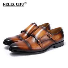 FELIX CHU/удобные мужские деловые туфли ручной работы из натуральной кожи; цвет черный, коричневый, синий; вечерние свадебные модельные туфли с ремешком в деловом стиле