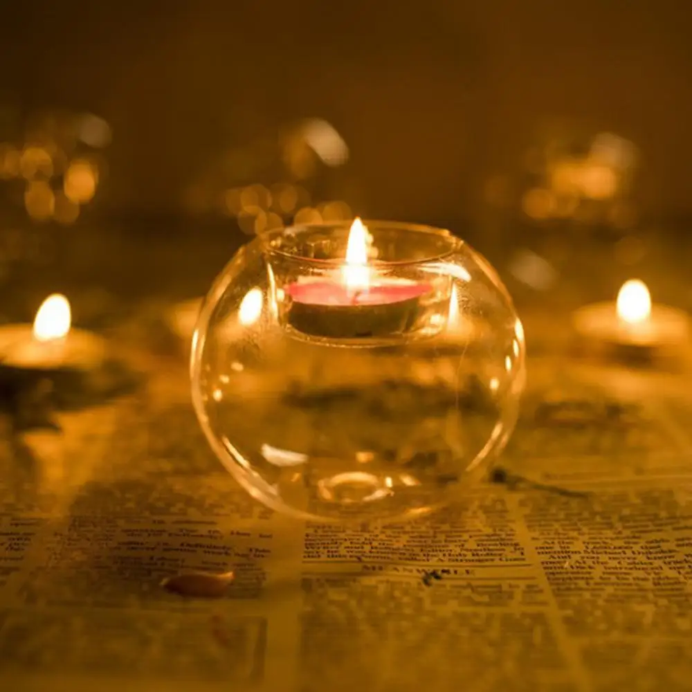 

Round Hollow Crystal Glass Candle Holder Wedding Fine Candlestick Dining Room Home Decoration