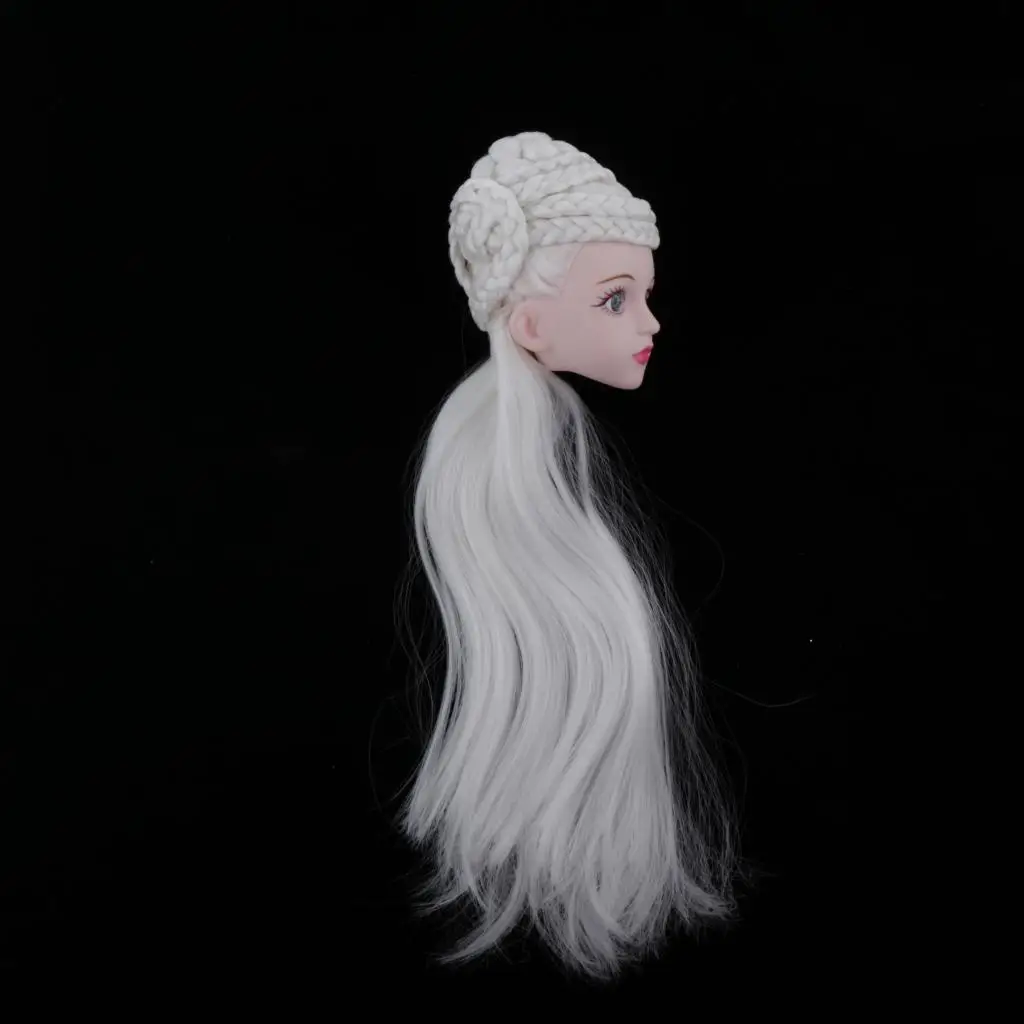 1/4 BJD Girl Doll Make up Head with White Braid Hair Doll DIY Body Part Accs Doll Head Painted Doll Replacement Parts