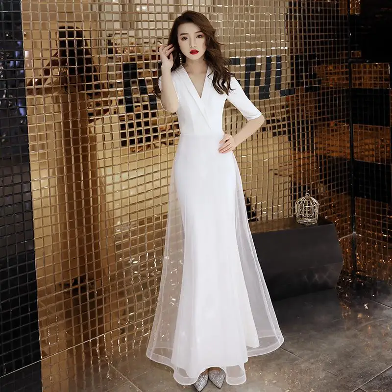 White Elegant Women Party Prom Dress Sexy Perspective Long Qipao New A-line Slim Short Sleeve Cheongsam Vestidos Defesta - Цвет: Style10