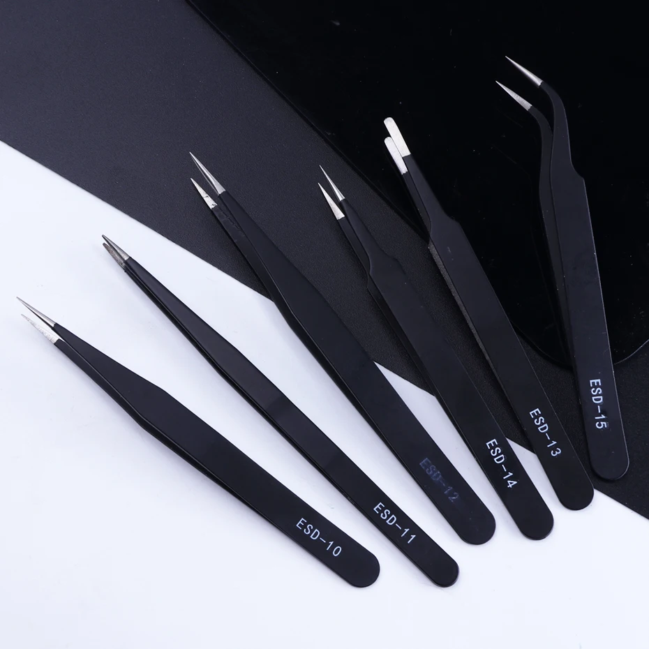 STZ Curved Straight Tweezer Nail Rhinestones Picking Tool Anti-static Tweezers For Eyelash Extensions Nail Accessories ESD10-15 4
