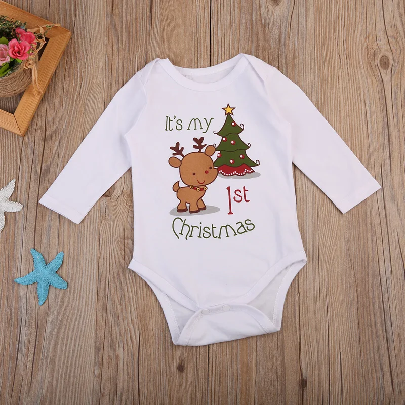 Рождественский зимний комбинезон с длинными рукавами и рисунком для новорожденных девочек и мальчиков, хлопковый Детский комбинезон одежды снаряжение