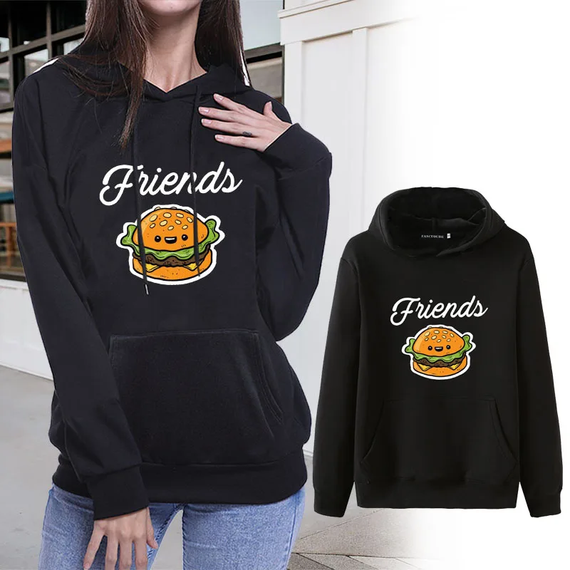 Модные толстовки Best Friends, осенне-зимние женские толстовки с капюшоном и длинным рукавом, женские пуловеры с принтом гамбургера и молока