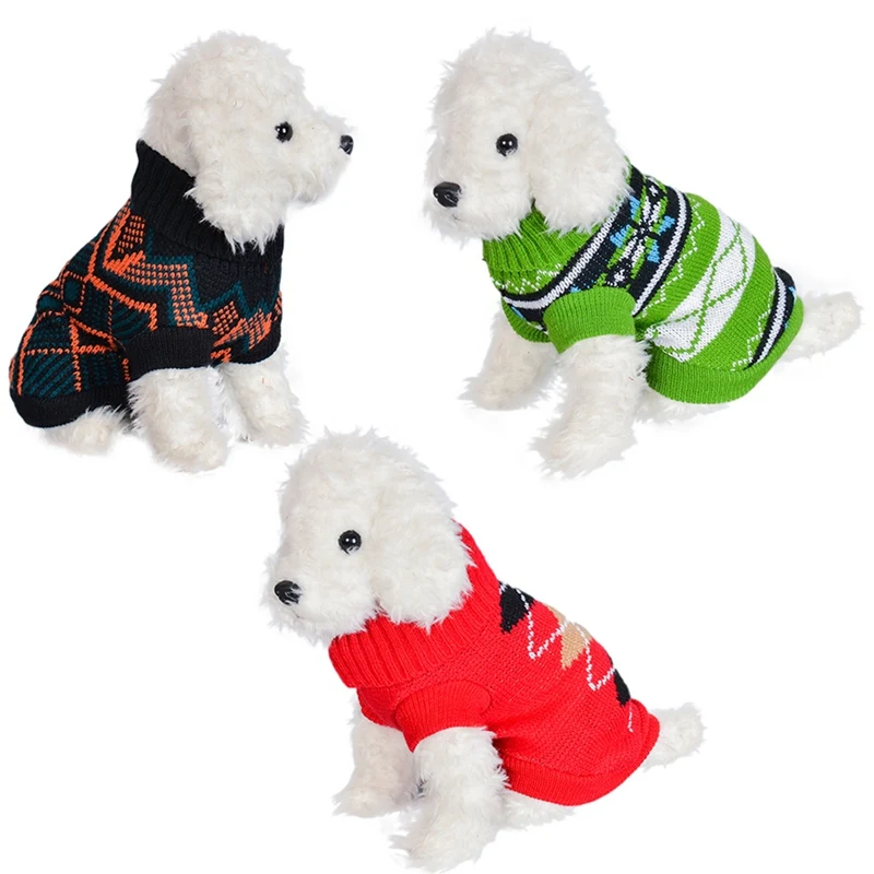 Вязанный свитер для домашних животных, теплая зимняя одежда для собак, Геометрическая клетчатая куртка для собак, утепленный свитер для щенка, свитер-накидка, одежда