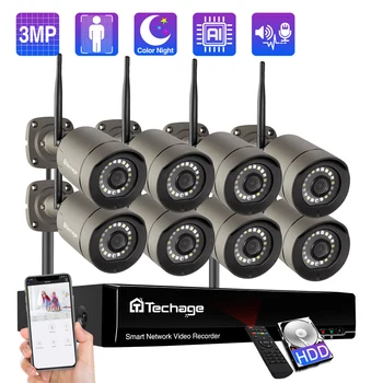 

Techage 8CH 3MP WiFi Security Camera System Two-way Audio AI Human Detection Color Night Vision Outdoor Wireless Camera Kit P2P