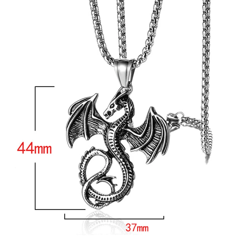 Dragon Pendant Necklace Men Hip-Hop Rock Street Culture Titanium Stainless Steel Gold Chain Necklace Fashion Man Jewelry Gift - Окраска металла: Silver