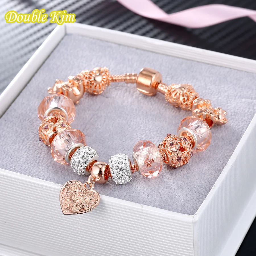 Браслет с подвесками из сплава циркония цвета розового золота фирменные