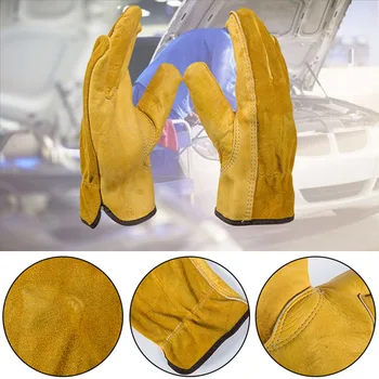 

1 Pair Gardening Leather Gloves Yellow Anti-scald Wear-resistant Tearing-resistant Puncture Proof Unisex Work Gloves