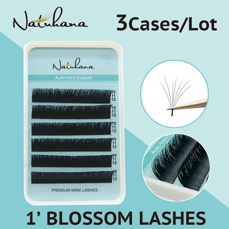

NATUHANA 3Case/Lot Easy Fan Bloom Eyelash Extensions False Mink 1's Blossom Volume Eyelash Austomatic Flowering Fast Fan Lashes
