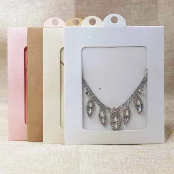 

2018 20pcs kraft/black/pink jewelry necklace package& display window hanger box DIY wedding greeting card/candy/gifts show case