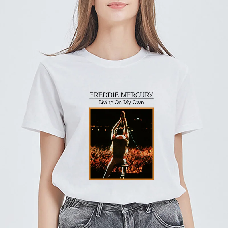 Эффектная футболка Freddie Mercury The queen Band, женская футболка большого размера, винтажные Женские повседневные топы Harajuku, эстетичные футболки для девочек