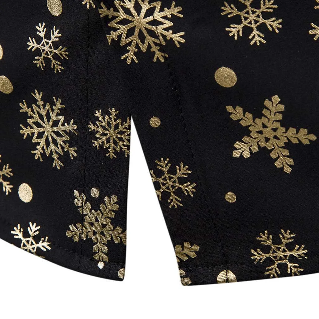 Роскошная рубашка с длинным рукавом на пуговицах, Мужская одежда, повседневная Рождественская рубашка с принтом снежинок, новогодние вечерние блузки, топ размера плюс