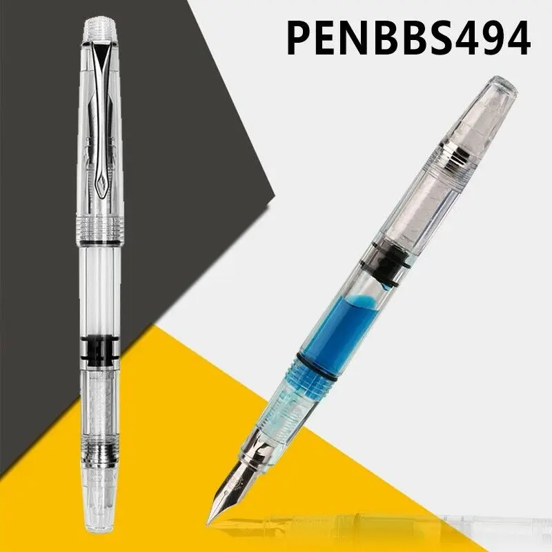 

Fountain Pen Penbbs 494 Transparent Piston Fountain-Pen Demonstrator Ink Pens 0.38/0.5mm Nib School Office Supplies Stationery