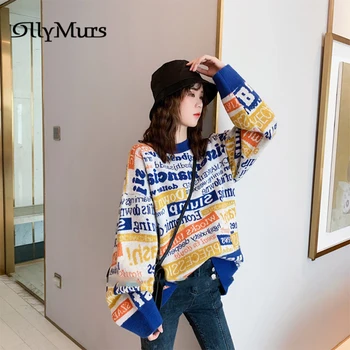 

Fashion Letter Print Pullovers Sweaters KM102 Women O-neck Sleeveless Knitting Pullover Autumn Ladies Loose Chic Tops 2020