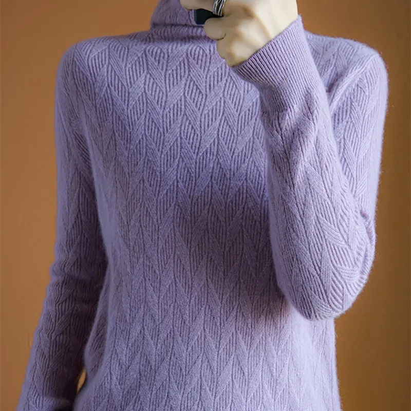 Smpevrg, Зимний вязаный свитер с высоким воротом, Женский пуловер с длинным рукавом, Женский пуловер, женский свитер, мягкий джемпер, топы - Цвет: purple