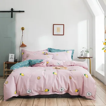 

Yellow Pear78"x90" Duvet Cover Set by flat sheet pillow case 100% cotton 4pcs bedding set