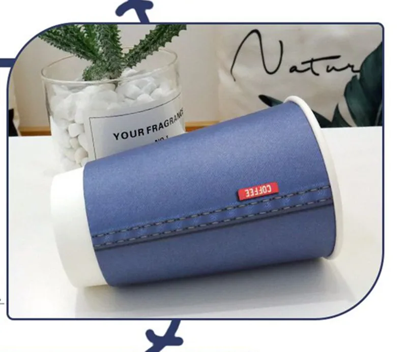 50pcs High quality double thick milk tea paper cup 400ml 500ml disposable coffee cup creative denim color drink cup with lids