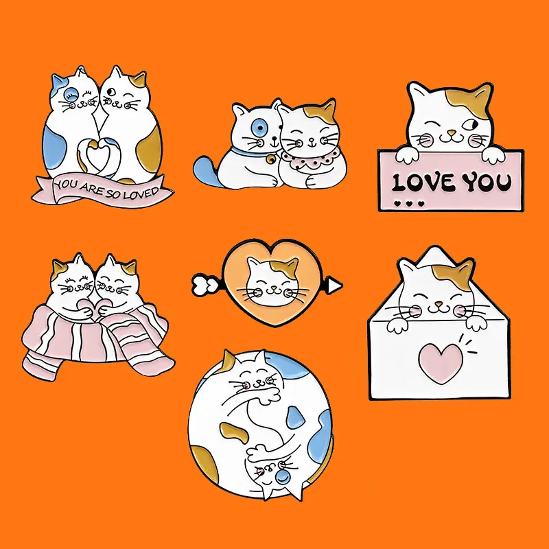 Милые эмалированные заколки в стиле аниме с кошками и надписью I Love You Kitten Taichi Heart