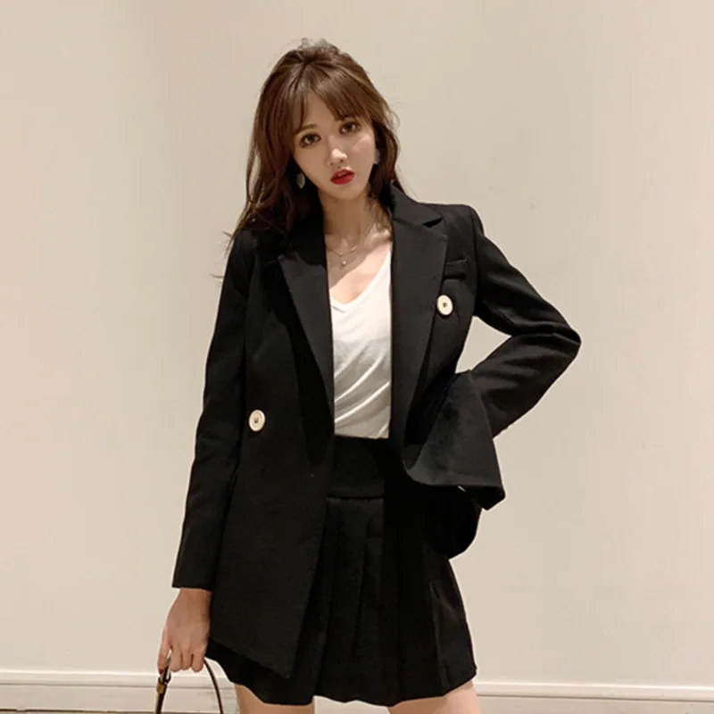 

LANMREM Solid Color Double-breasted Long-sleeved Femme Blazer Jacket Wild Casual Fashion 2019 Autumn Winter Coat New TV311