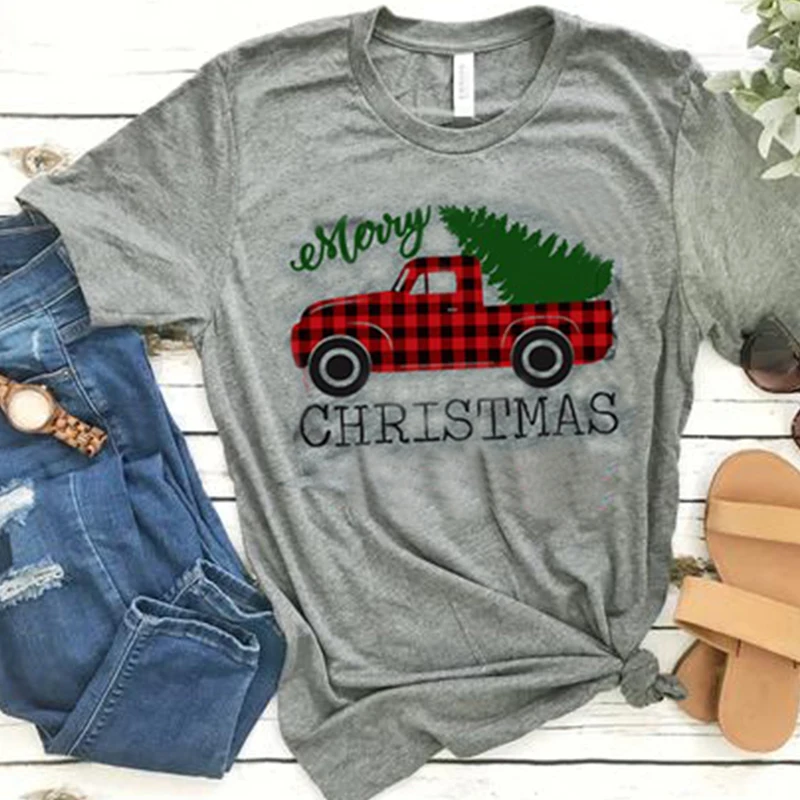 DZ593-GY Стиль belief Merry Christmas Tree женские зимние футболки женские s женские футболки Топы Горячая футболка с коротким рукавом рубашка - Цвет: DZ593-GY